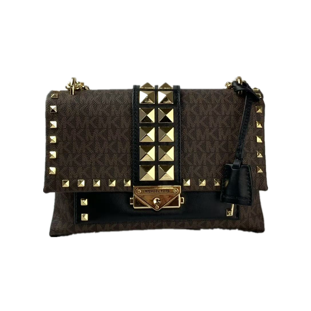 Michael Kors Cece 30T9G0EL6B Medium Convertible Chain Shoulder Bag In BROWN/BLK Michael Kors Cece 30T9G0EL6B Medium Convertible Chain Shoulder Bag In BROWN/BLK